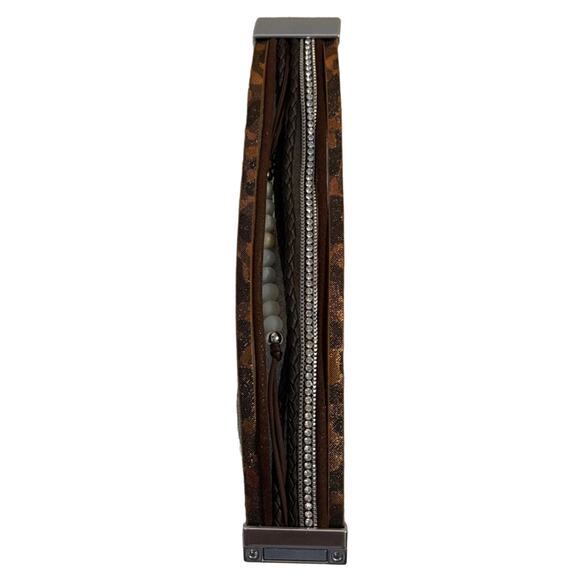 Boho Multicolor Faux Leather Wrap Bracelet Crystal Bead Detail Magnetic Clasp - Picture 3 of 5